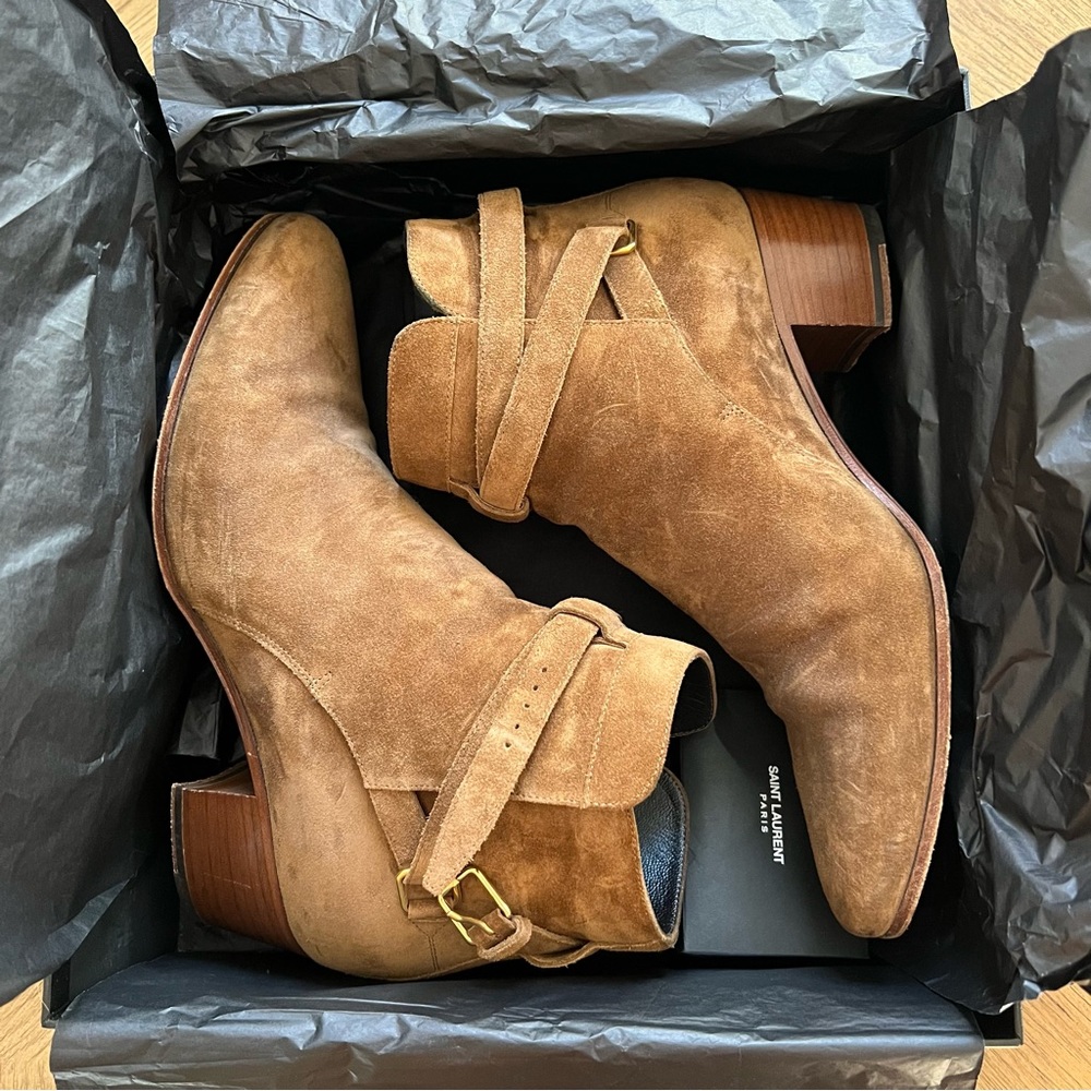 Saint Laurent Blake Jodhpur Suede Buckle Ankle Boots